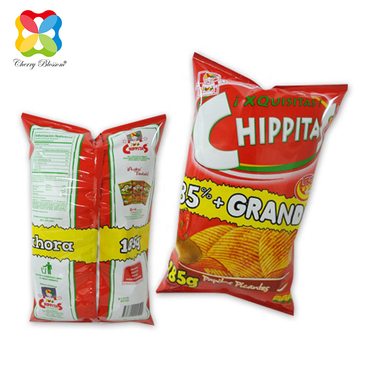 ချစ်ပ်များထုပ်ပိုးအိတ်လိပ်ဖလင်ထုပ်ပိုးမှုရုပ်ရှင်အာလူးကြော်အိတ် Reverse Tuck End Paper Box Bag Bag For Chips